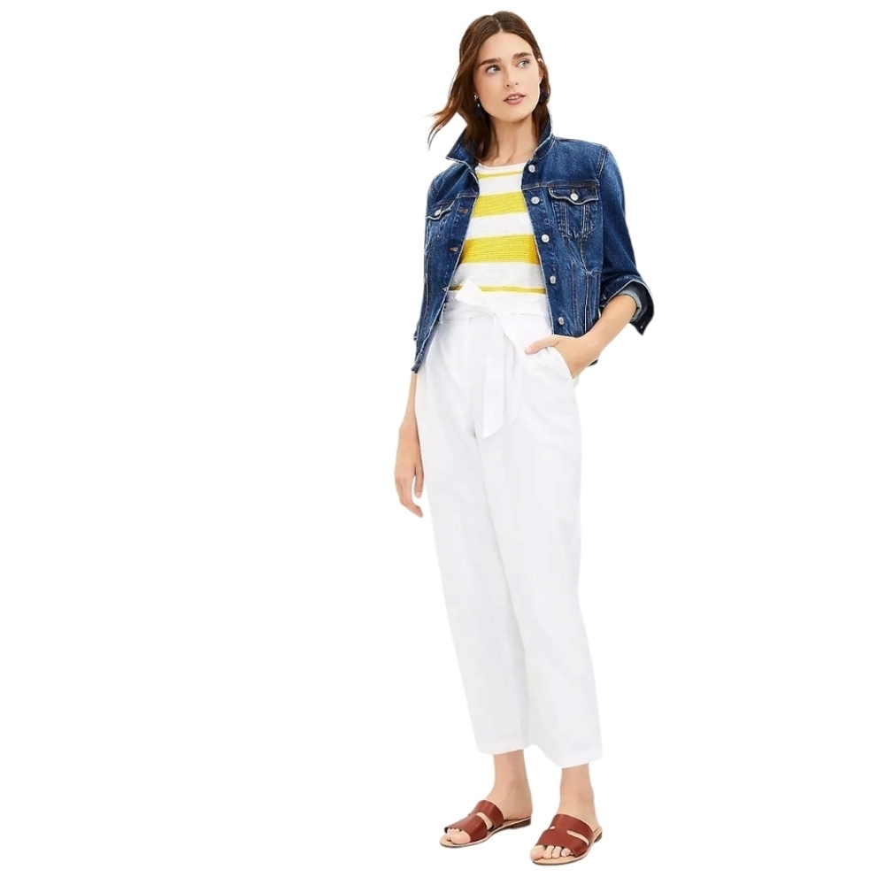 Loft Plus Cropped Linen Blend Paper Bag Tie-Waist Pants - Women's